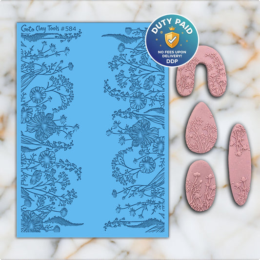 WILD FLOWERS Texture mat for polymer clay, Polymer Clay Rubber Texture mat, Texture Tile mats, Fimo, Sculpey, Cernit #584