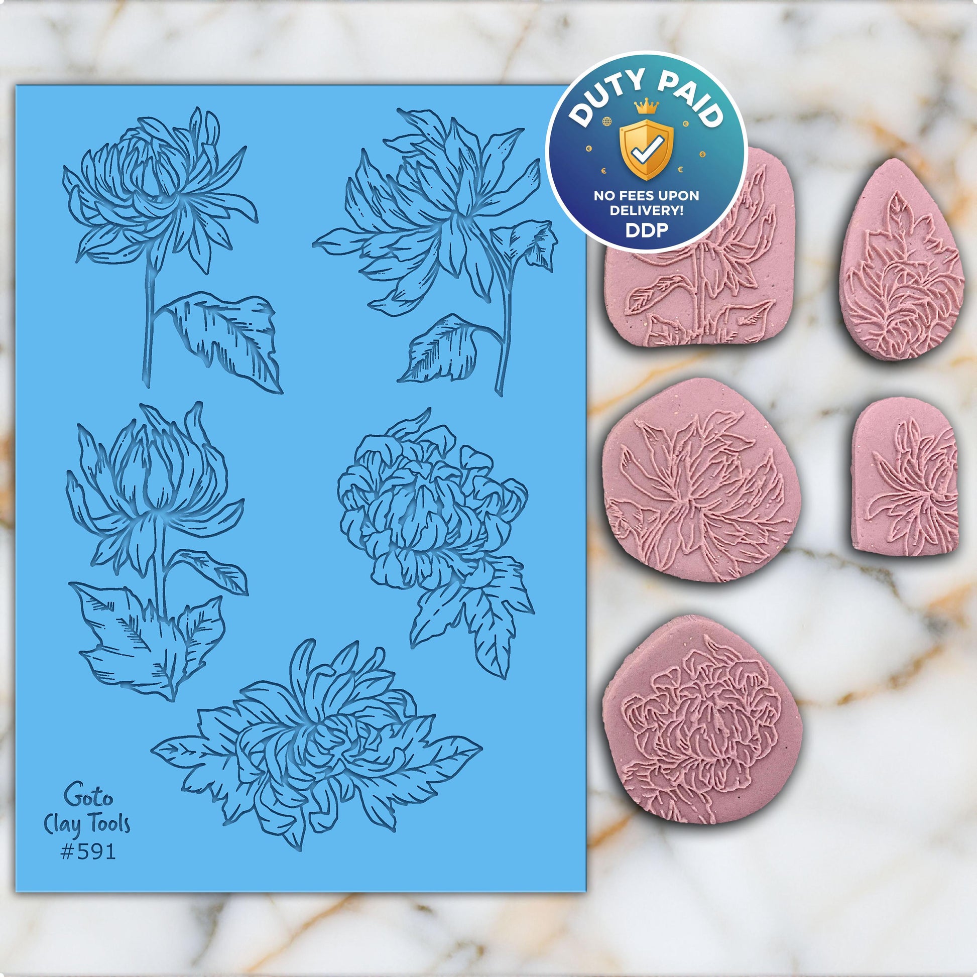 Flower Texture Mat for Polymer Clay: Rubber Tile (74mm X 105mm) #591