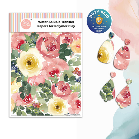 Transfer paper for polymer clay, Watercolor flowers, water soluble transfer paper, polymer clay image transfers, magic transfer paper #672