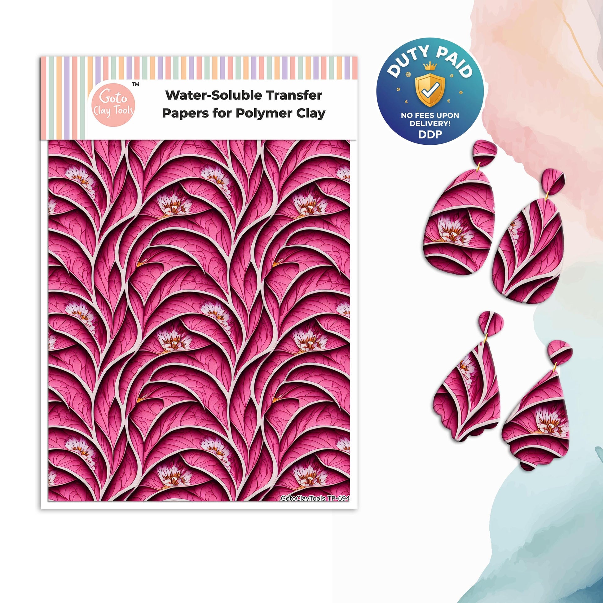 Watercolor Floral Transfer Paper for Polymer Clay #694
