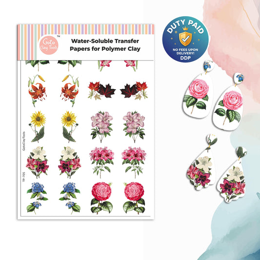 Transfer paper for polymer clay, floral bouquet, water soluble transfer paper, polymer clay image transfers, magic transfer paper #705