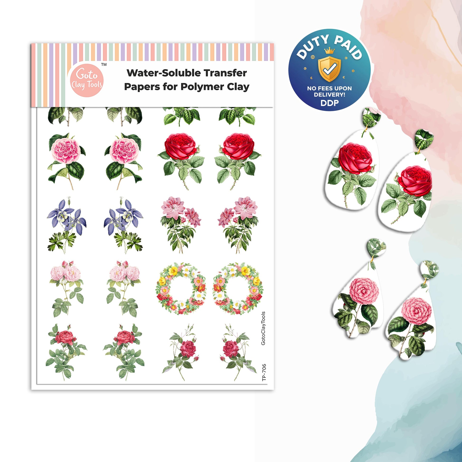 Floral Bouquet Transfer Paper for Polymer Clay (Water Soluble) #706