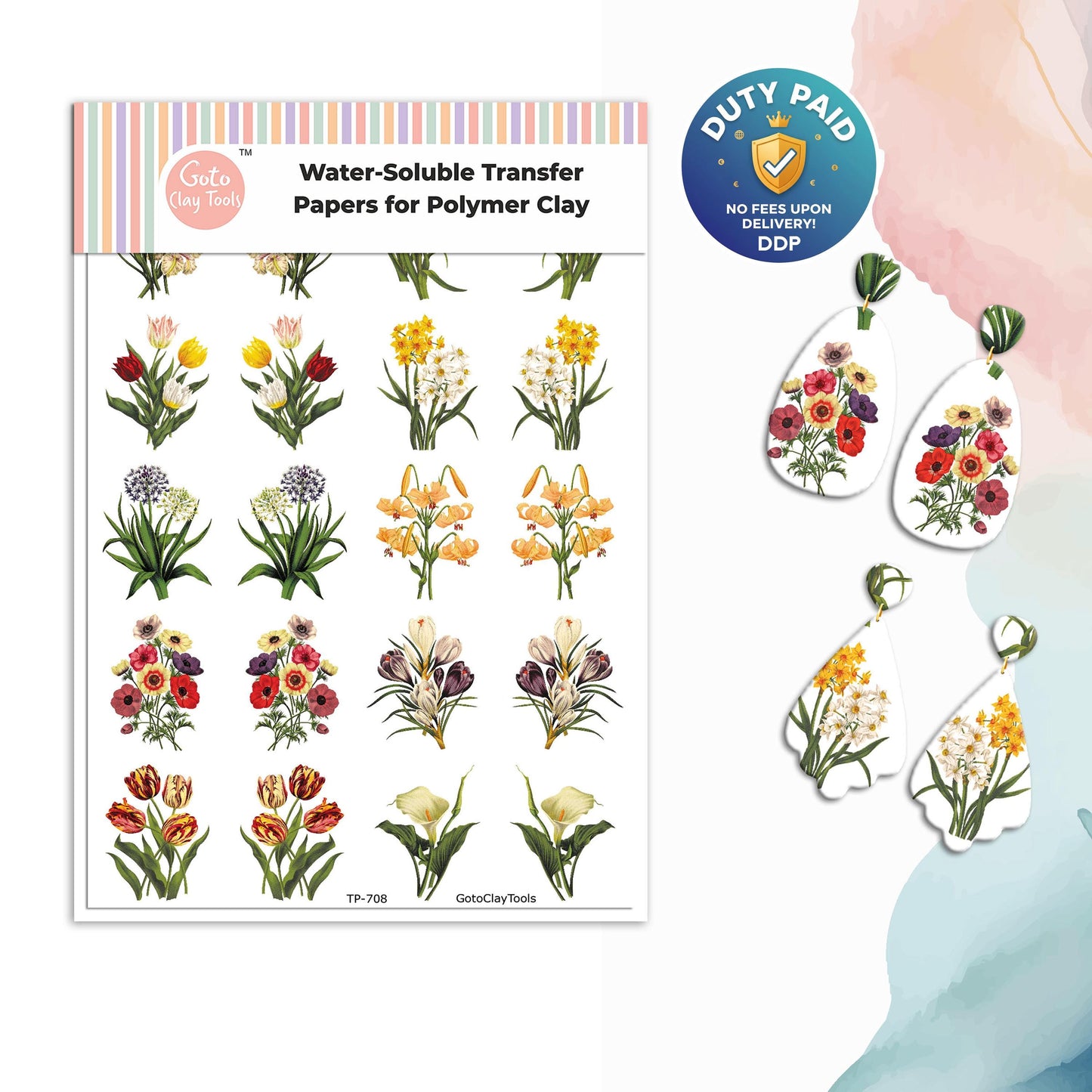 Transfer paper for polymer clay, floral bouquet, water soluble transfer paper, polymer clay image transfers, magic transfer paper #708