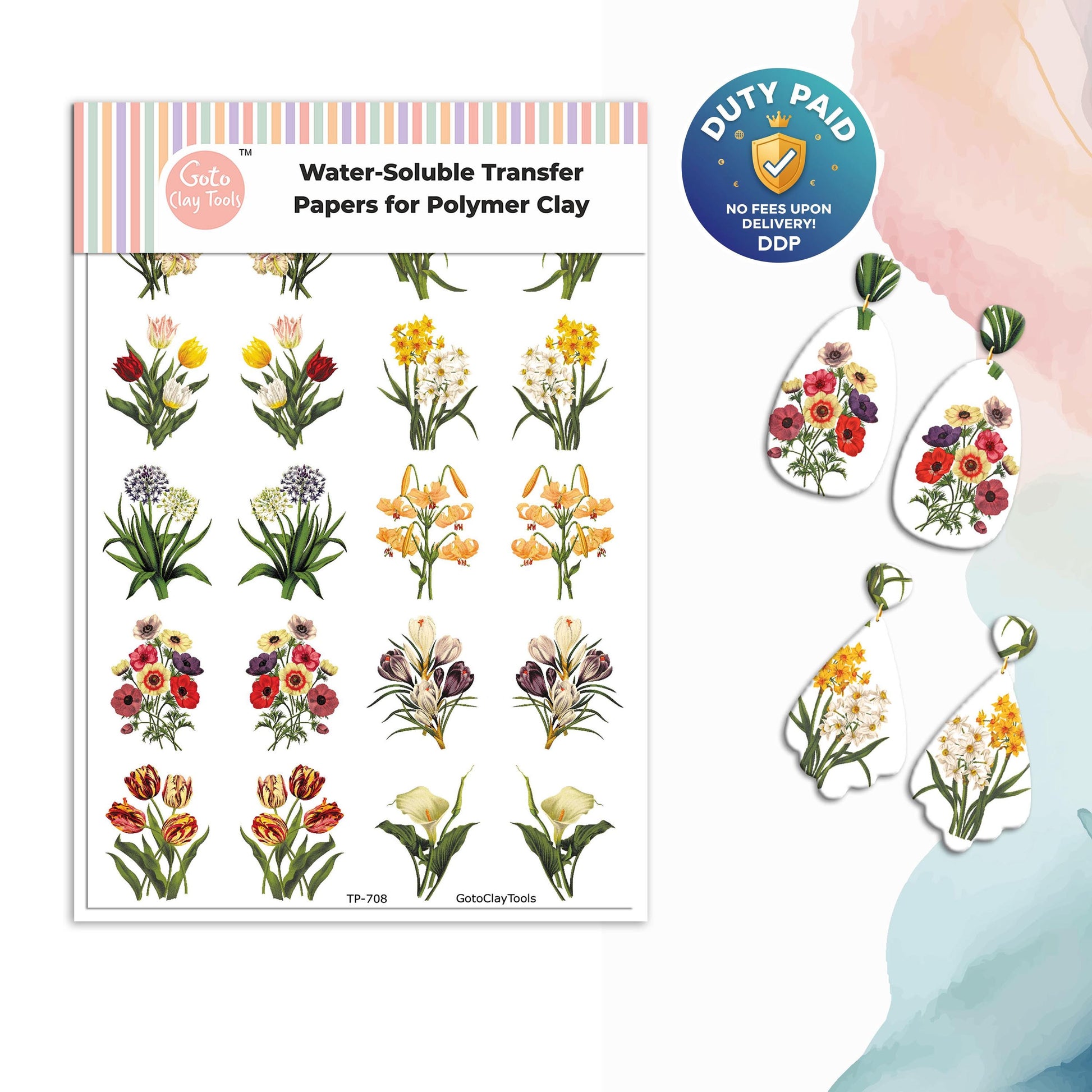 Transfer paper for polymer clay, floral bouquet, water soluble transfer paper, polymer clay image transfers, magic transfer paper #708