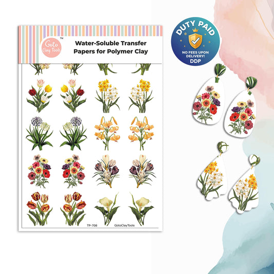 Transfer paper for polymer clay, floral bouquet, water soluble transfer paper, polymer clay image transfers, magic transfer paper #708