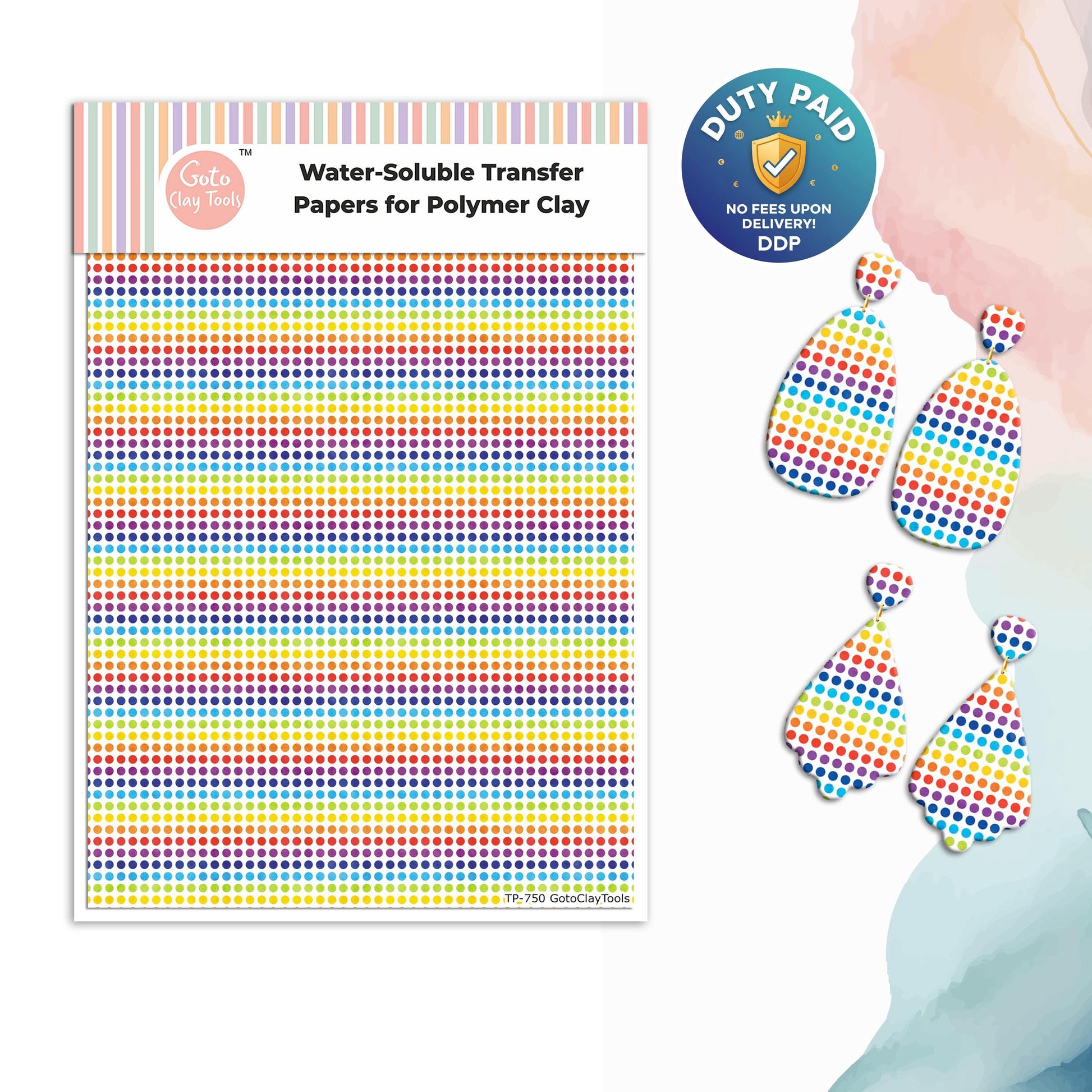 Transfer paper for polymer clay, Rainbow dots, water soluble transfer paper, polymer clay image transfers, magic transfer paper #750