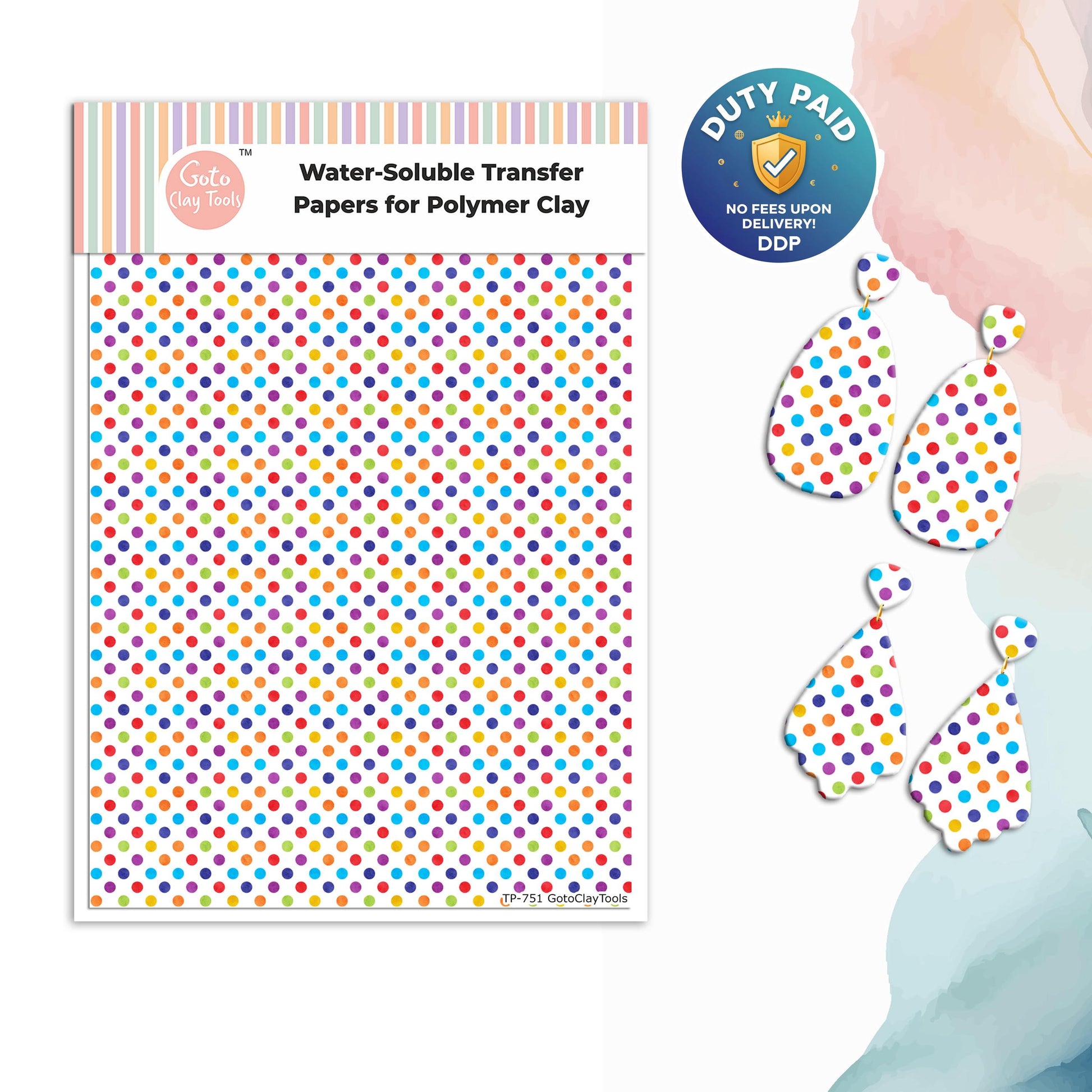 Watercolor Flower Transfer Paper for Polymer Clay: Water Soluble Dots, 4x5.5" #751