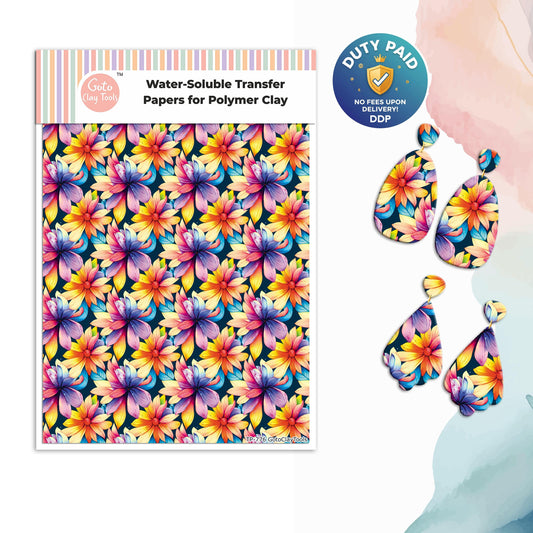 Transfer paper for polymer clay, colorful floral, water soluble transfer paper, polymer clay image transfers, magic transfer paper #776