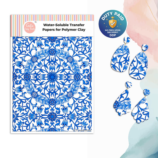Transfer paper for polymer clay, William Morris, water soluble transfer paper, polymer clay image transfers, magic transfer paper #777-Blue
