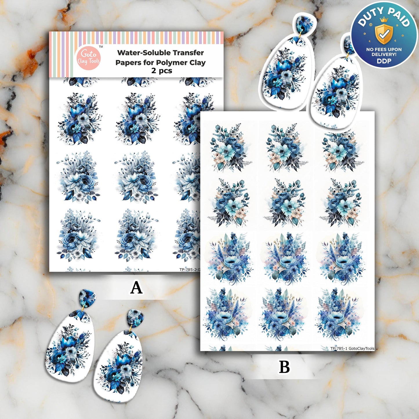 Transfer paper for polymer clay, Watercolor flowers, water soluble transfer paper, polymer clay image transfers, magic transfer paper #785