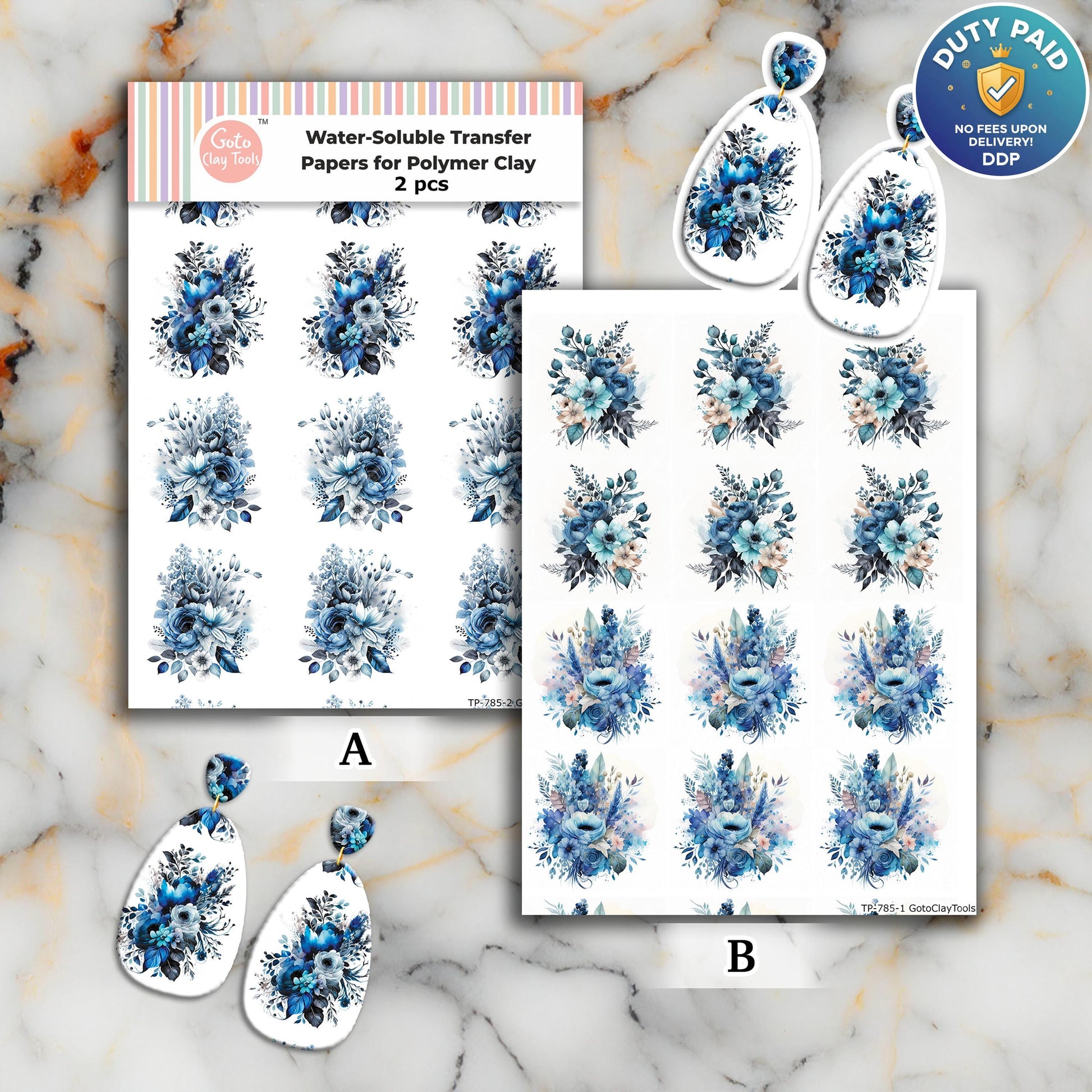 Transfer paper for polymer clay, Watercolor flowers, water soluble transfer paper, polymer clay image transfers, magic transfer paper #785