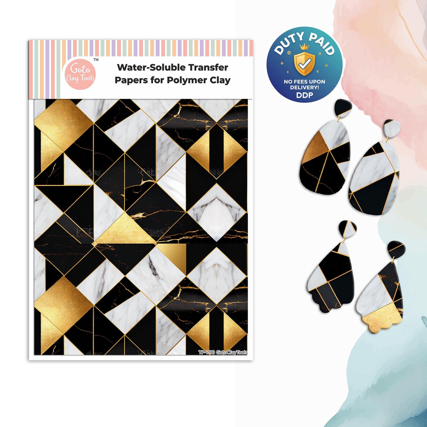 Black and Gold Marble Transfer Paper for Polymer Clay #790