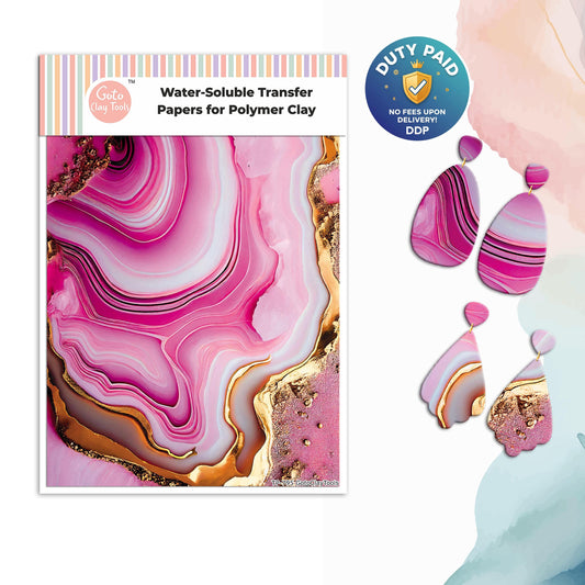 Transfer paper for polymer clay, Pink Marble gold, water soluble transfer paper, polymer clay image transfers, magic transfer paper #795