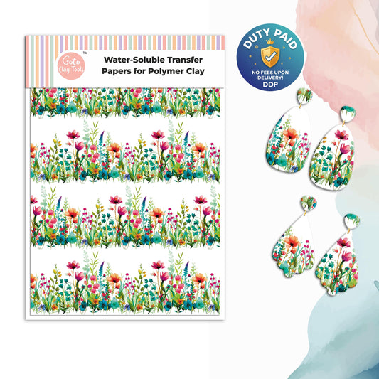 Transfer paper for polymer clay, wildflower border, water soluble transfer paper, polymer clay image transfers, magic transfer paper #797