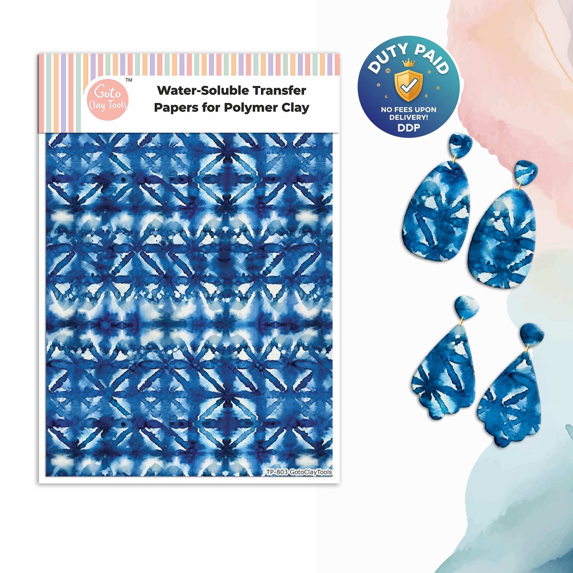 Watercolor Tie Dye Transfer Paper for Polymer Clay #803