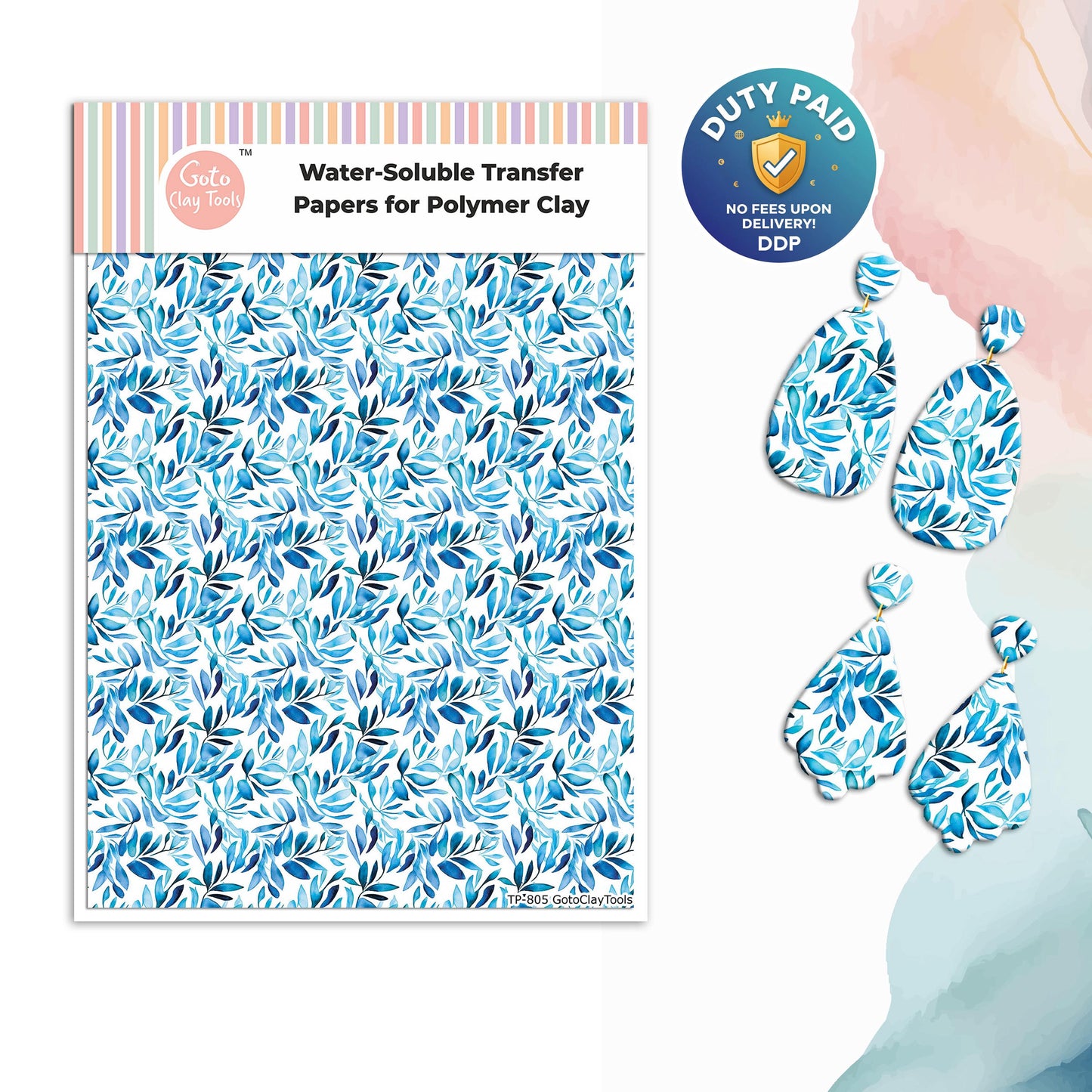 Blue Leaves Transfer Paper for Polymer Clay (4x5.5 inches) #805