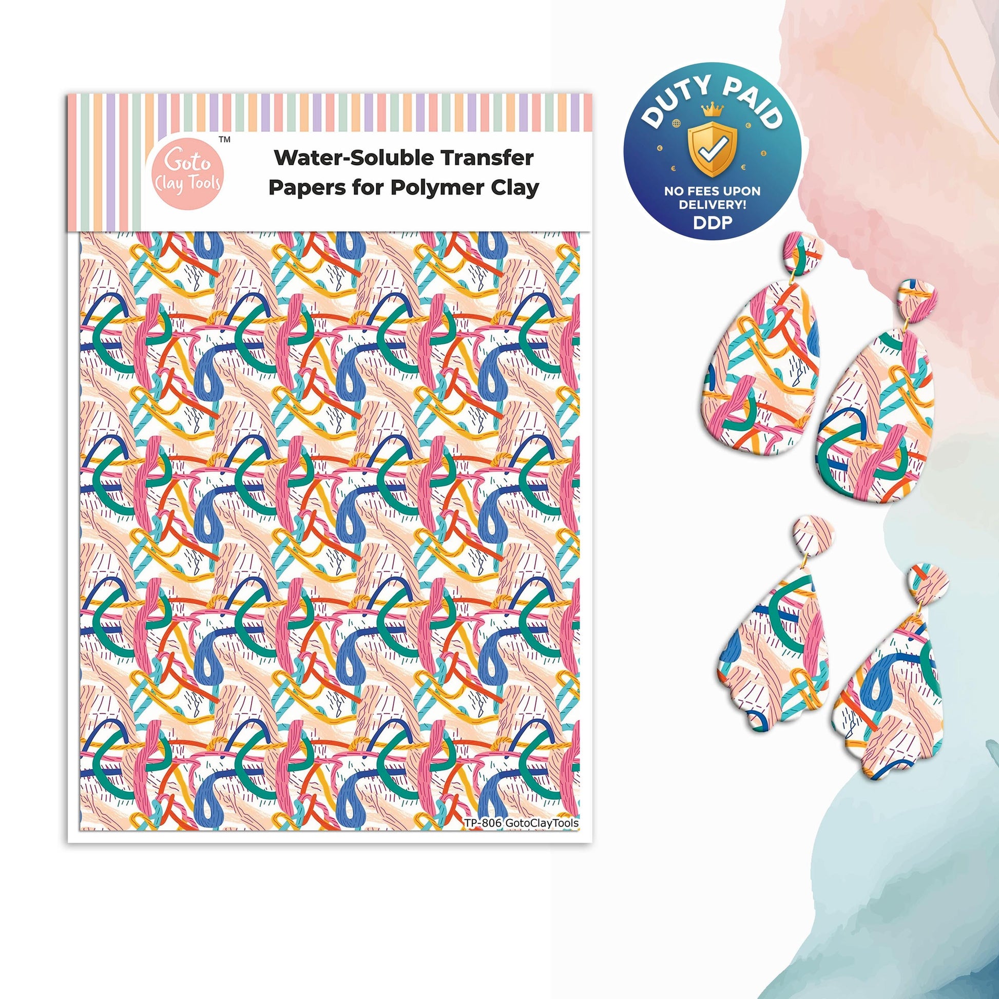 Transfer paper for polymer clay, Colorful abstract, water soluble transfer paper, polymer clay image transfers, magic transfer paper #806