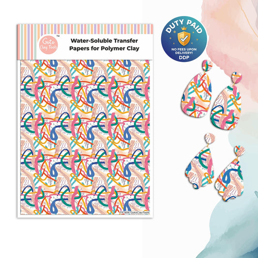 Transfer paper for polymer clay, Colorful abstract, water soluble transfer paper, polymer clay image transfers, magic transfer paper #806