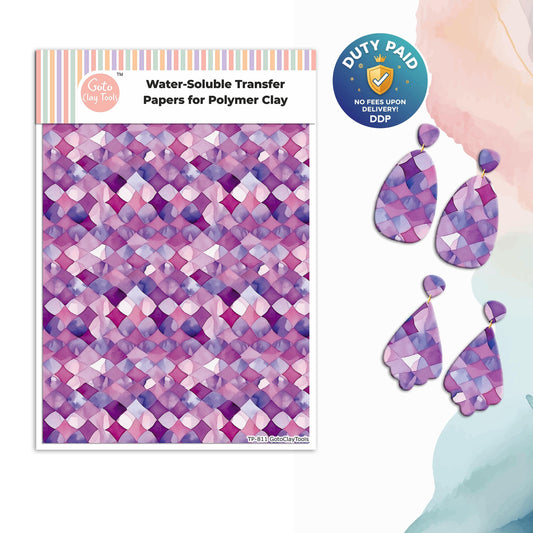 Transfer paper for polymer clay, purple tiles, water soluble transfer paper, polymer clay image transfers, magic transfer paper #811