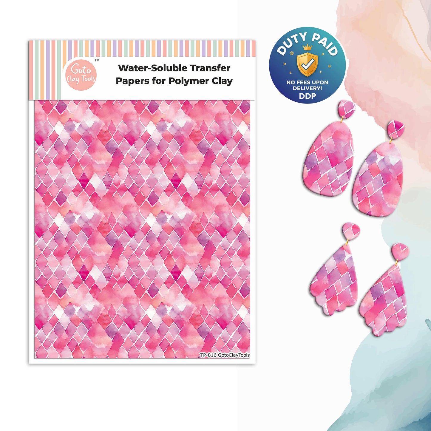 Pink Diamond Watercolor Transfer Paper for Polymer Clay #816