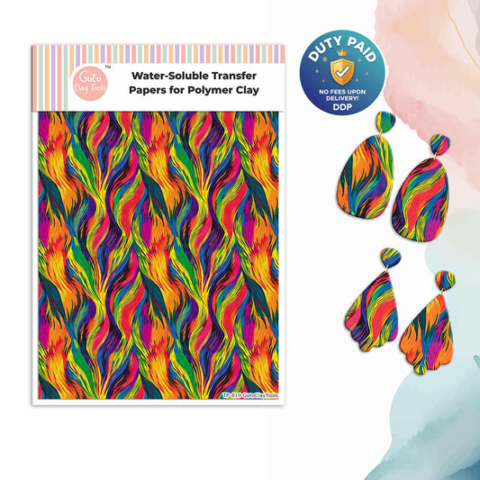 Transfer paper for polymer clay, Colorful waves, water soluble transfer paper, polymer clay image transfers, magic transfer paper #819