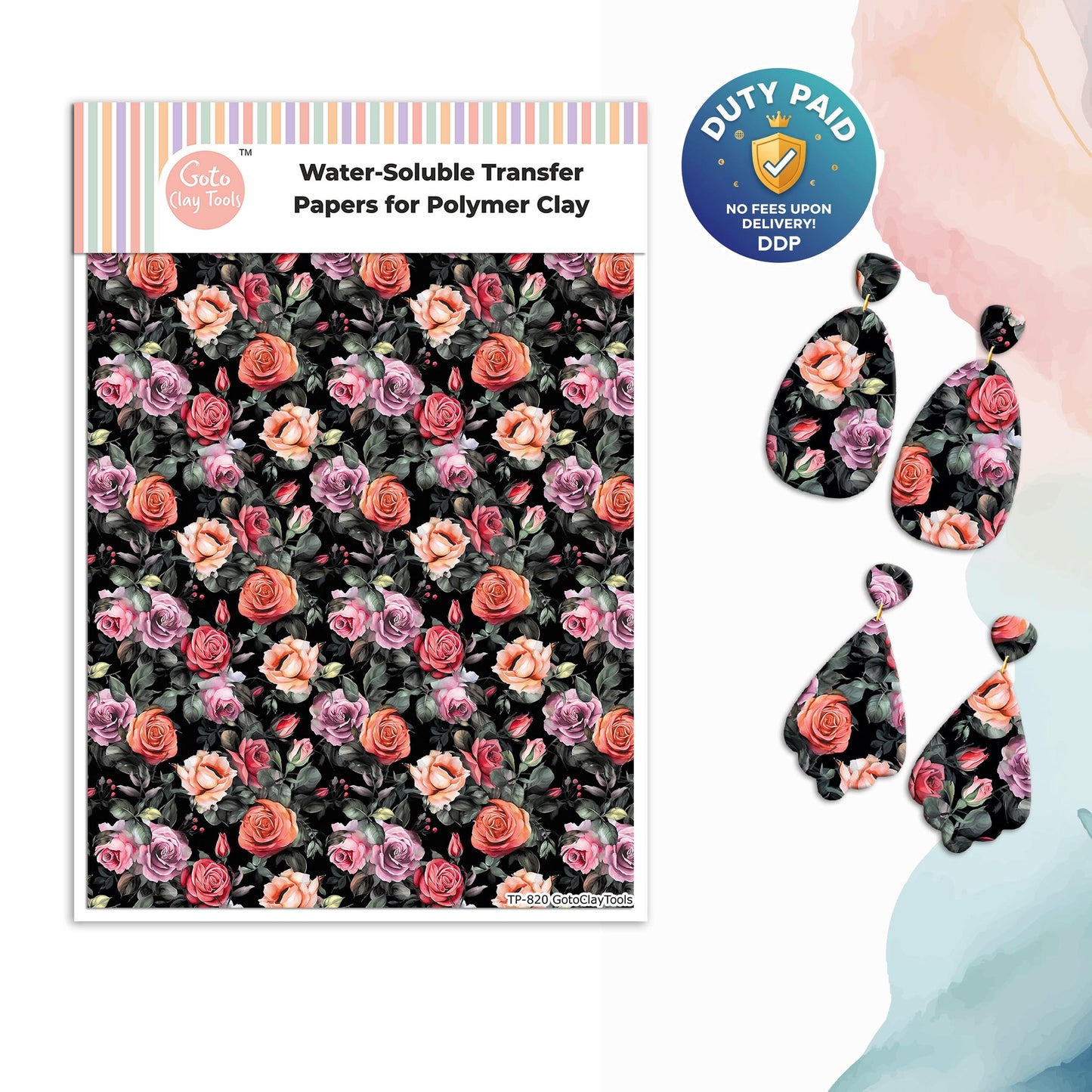 Transfer paper for polymer clay, Watercolor flowers, water soluble transfer paper, polymer clay image transfers, magic transfer paper #820