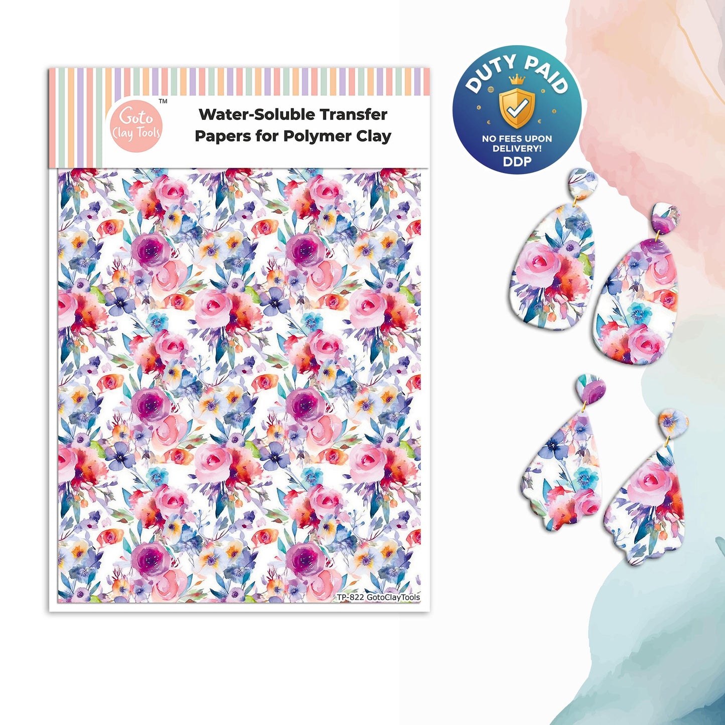 Watercolor Flower Transfer Paper for Polymer Clay: Water Soluble Image Transfers #822