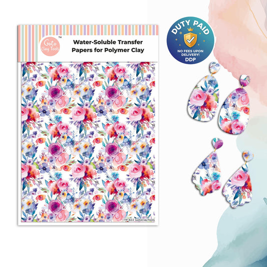 Watercolor Flower Transfer Paper for Polymer Clay: Water Soluble Image Transfers #822