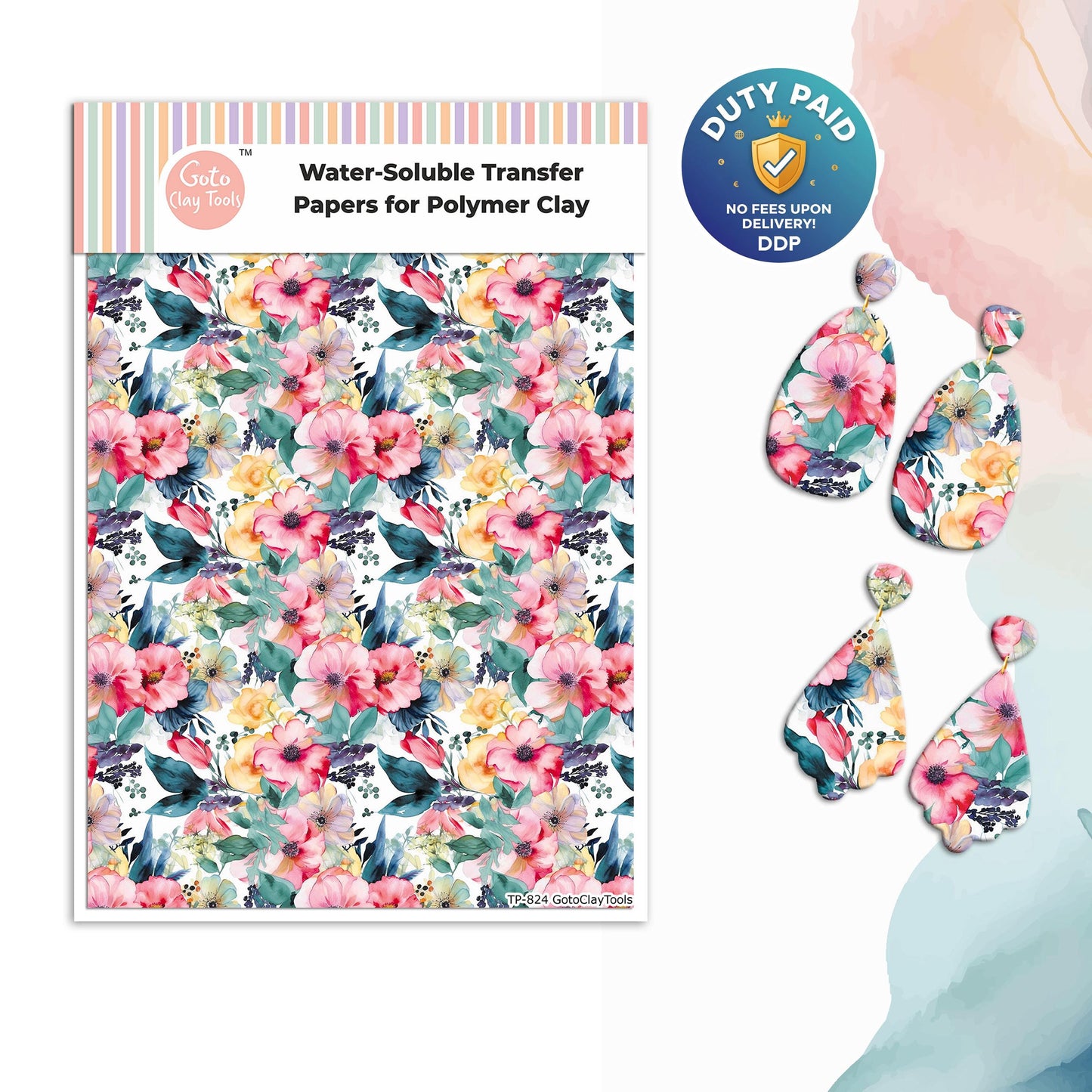 Transfer paper for polymer clay, Watercolor flowers, water soluble transfer paper, polymer clay image transfers, magic transfer paper #824