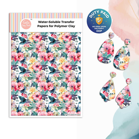 Transfer paper for polymer clay, Watercolor flowers, water soluble transfer paper, polymer clay image transfers, magic transfer paper #824