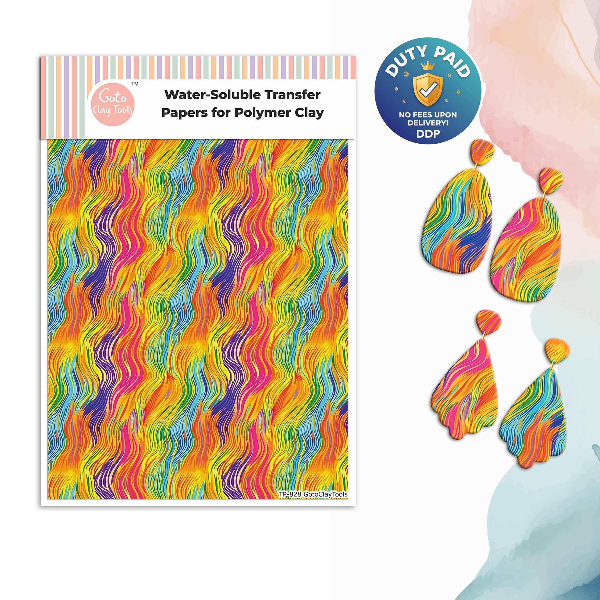 Transfer paper for polymer clay, Colourful Strokes, water soluble transfer paper, polymer clay image transfers, magic transfer paper #828