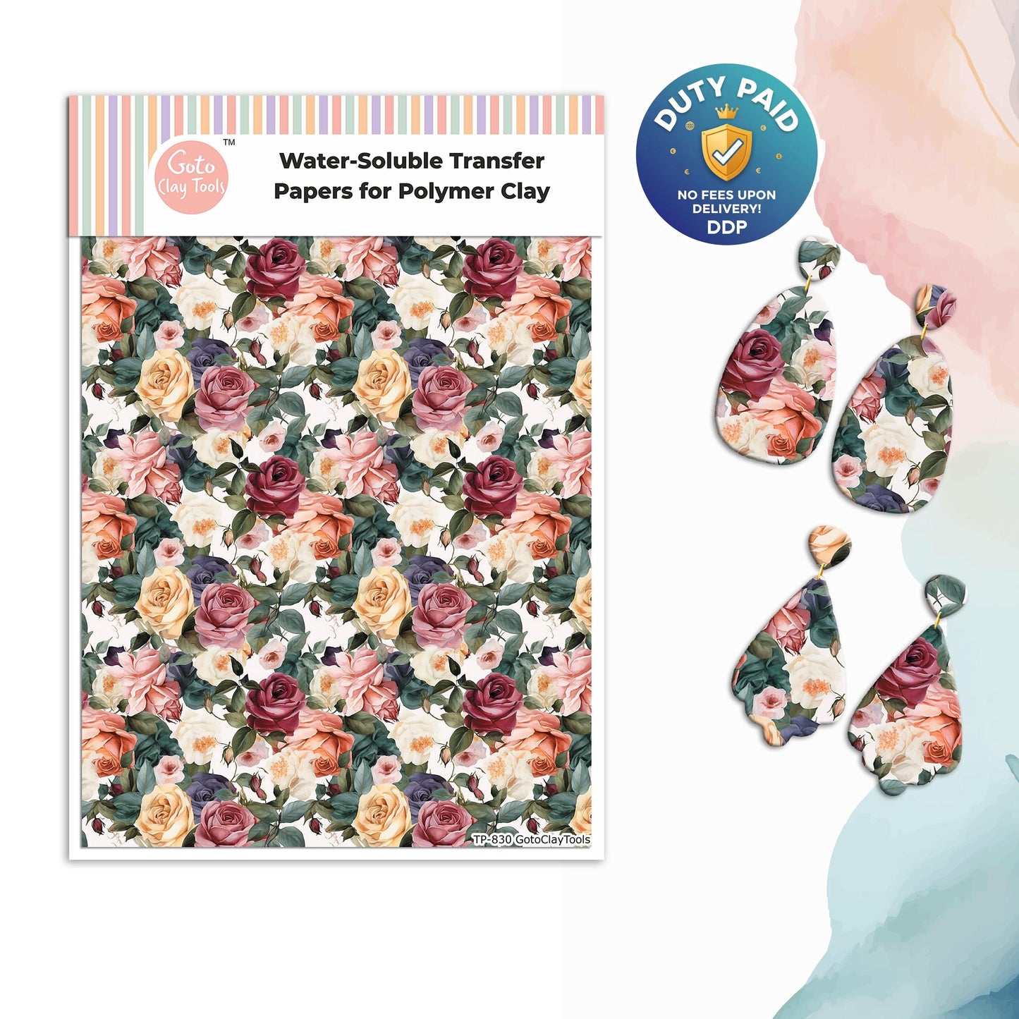 Transfer paper for polymer clay, Watercolor flowers, water soluble transfer paper, polymer clay image transfers, magic transfer paper #830