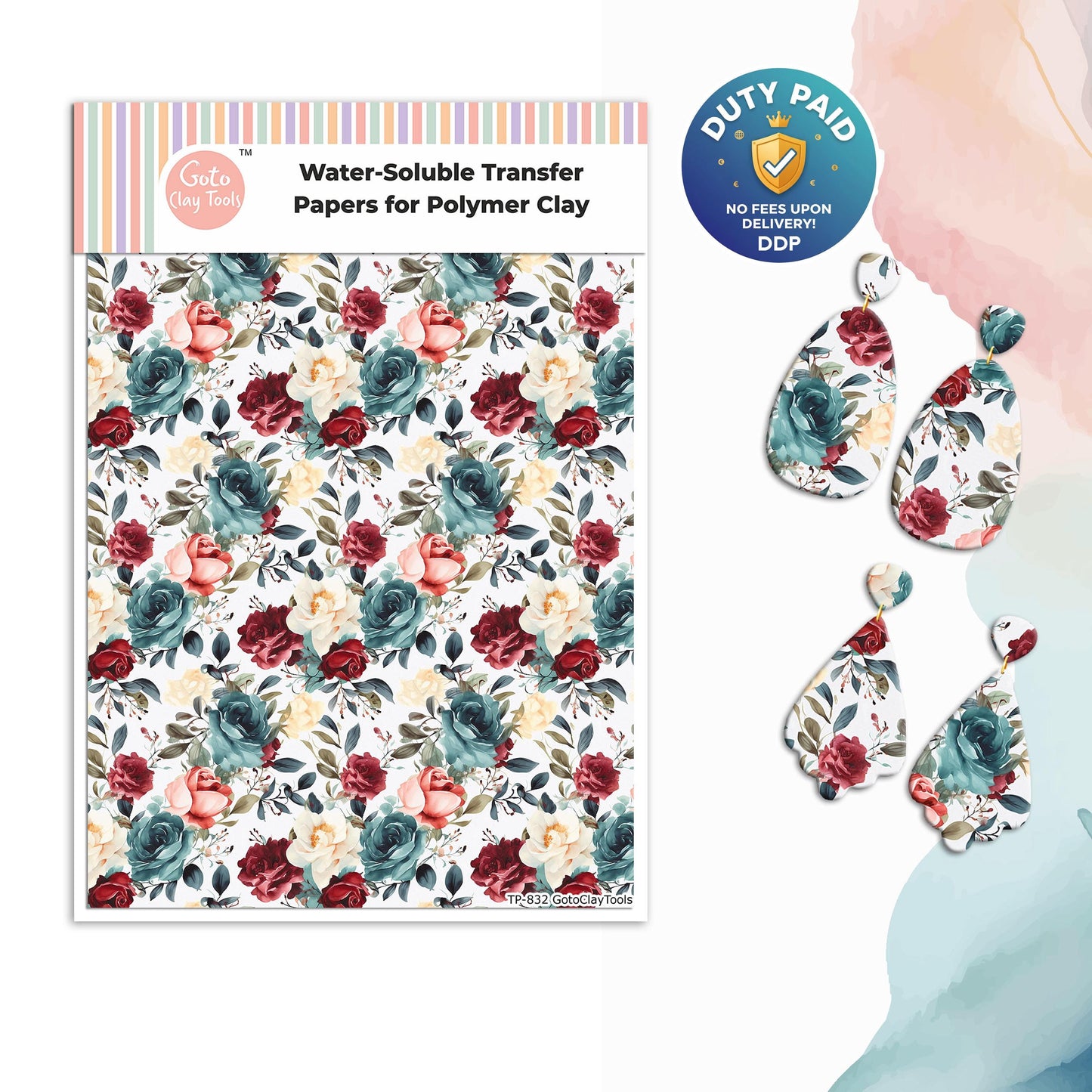 Watercolor Flower Transfer Paper for Polymer Clay #832