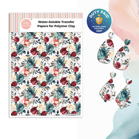 Transfer paper for polymer clay, Watercolor flowers, water soluble transfer paper, polymer clay image transfers, magic transfer paper #832