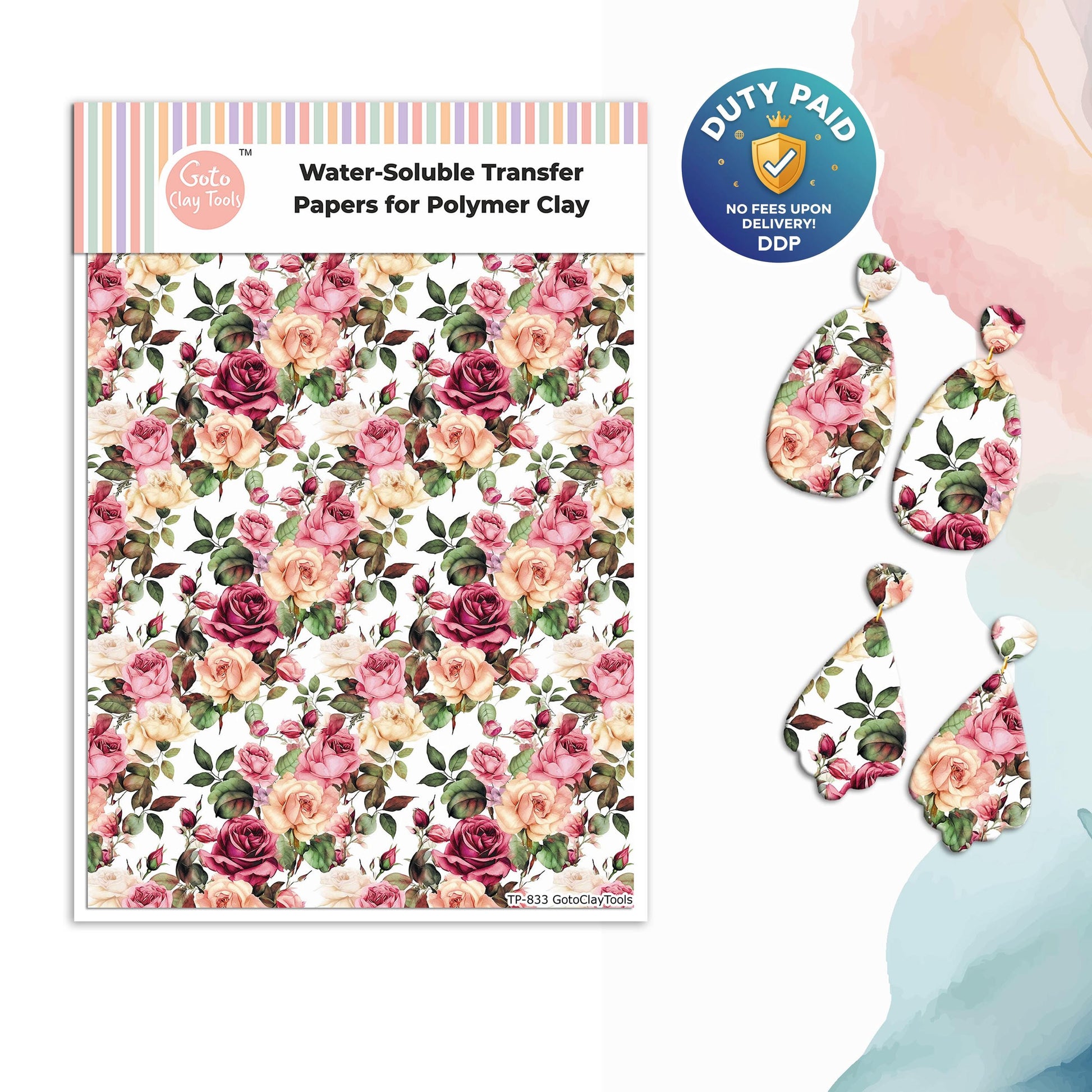 Watercolor Flower Transfer Paper for Polymer Clay: Water Soluble Image Transfers #833