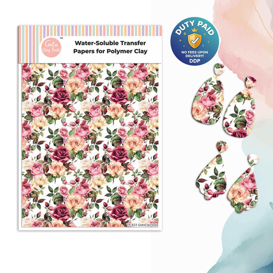 Transfer paper for polymer clay, Watercolor flowers, water soluble transfer paper, polymer clay image transfers, magic transfer paper #833