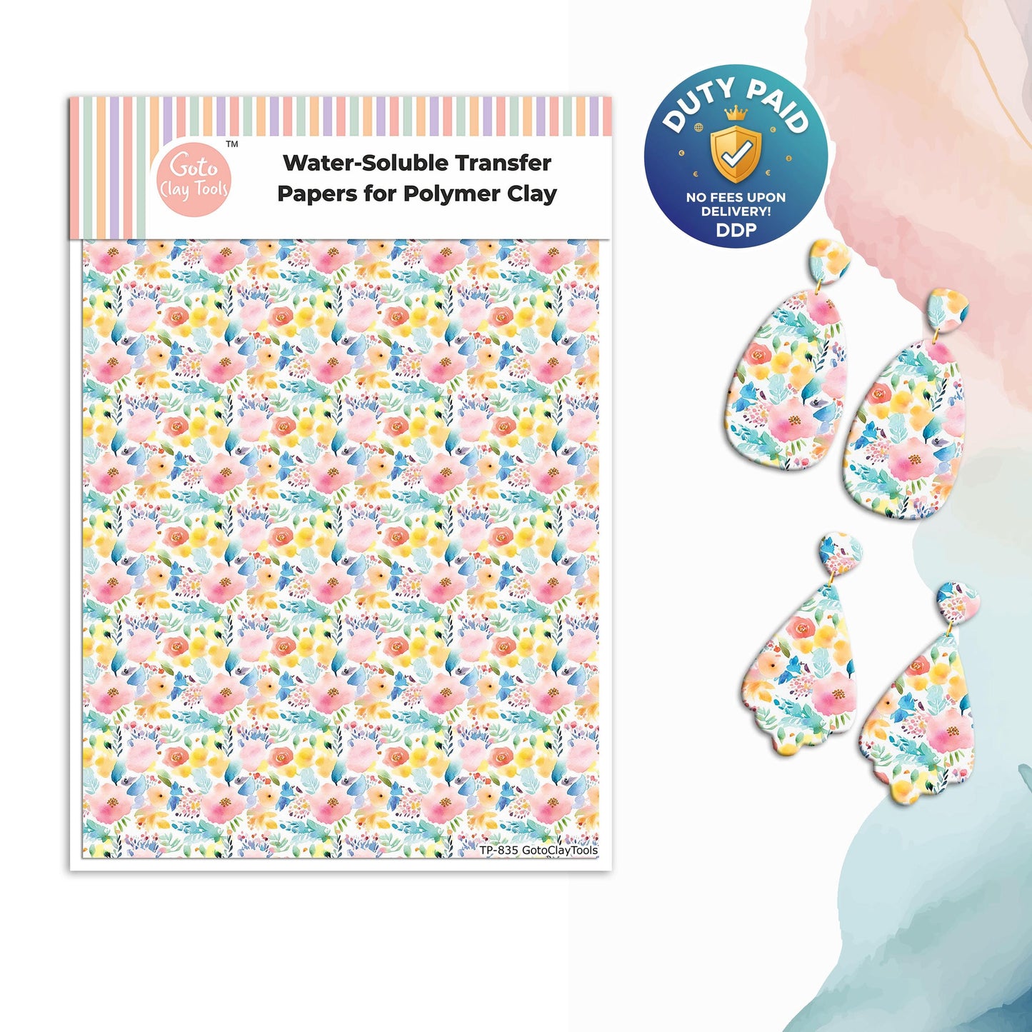 Watercolor Flower Transfer Paper for Polymer Clay #835