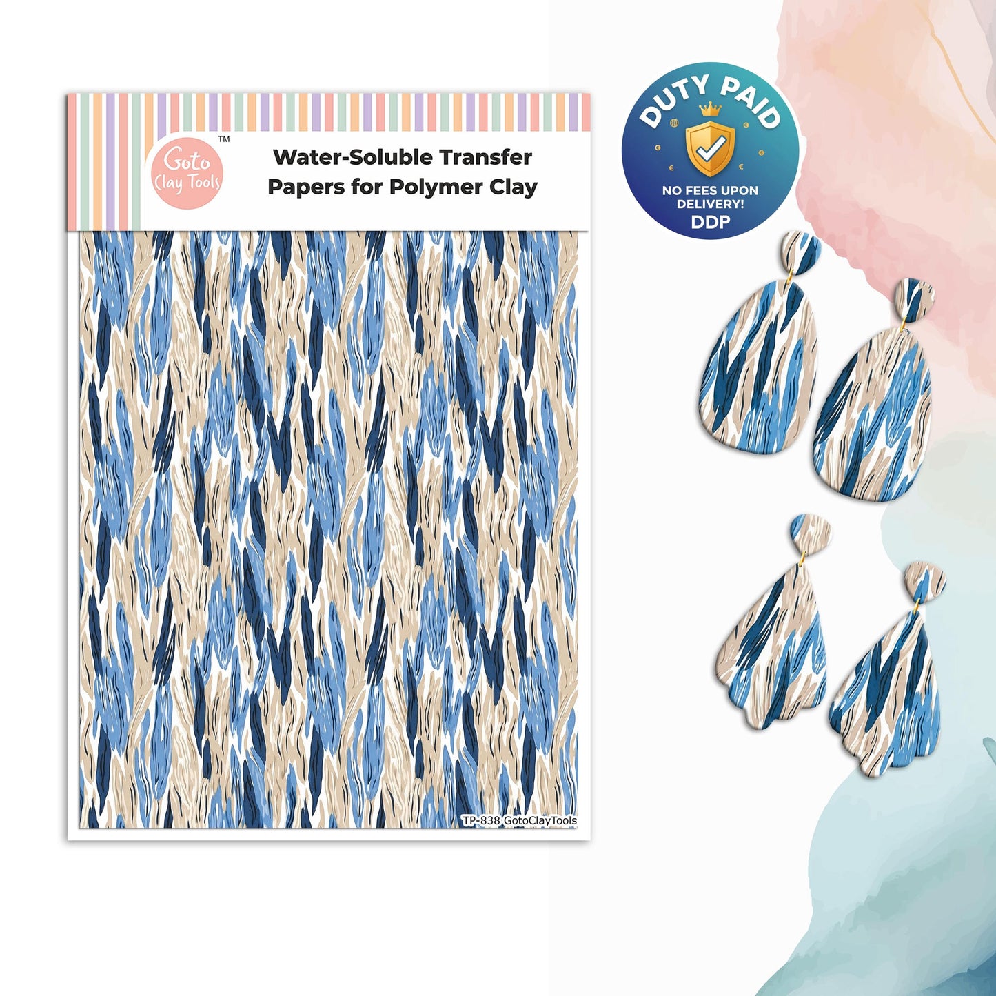 Blue Strokes Polymer Clay Transfer Paper: Water Soluble #838