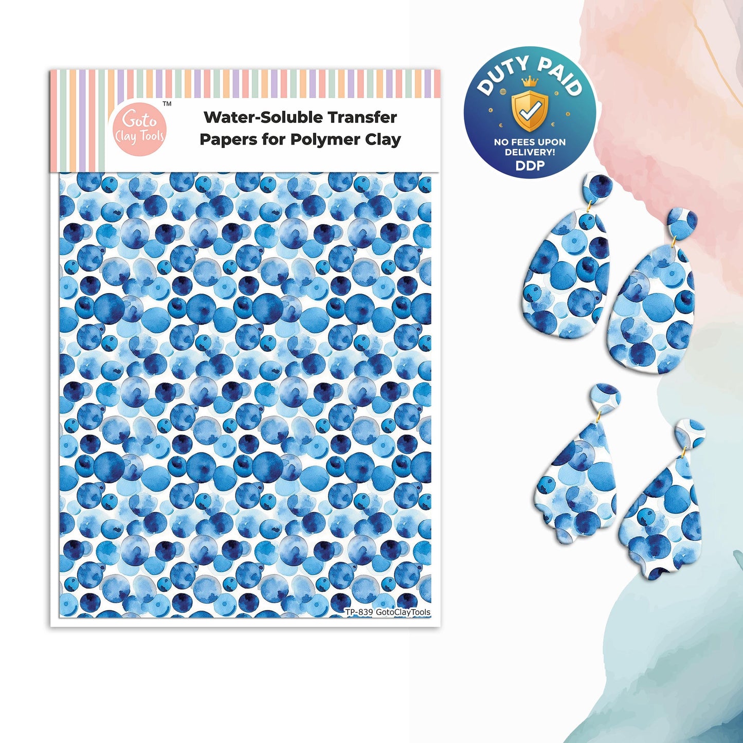 Watercolor Blue Dots Transfer Paper for Polymer Clay #839