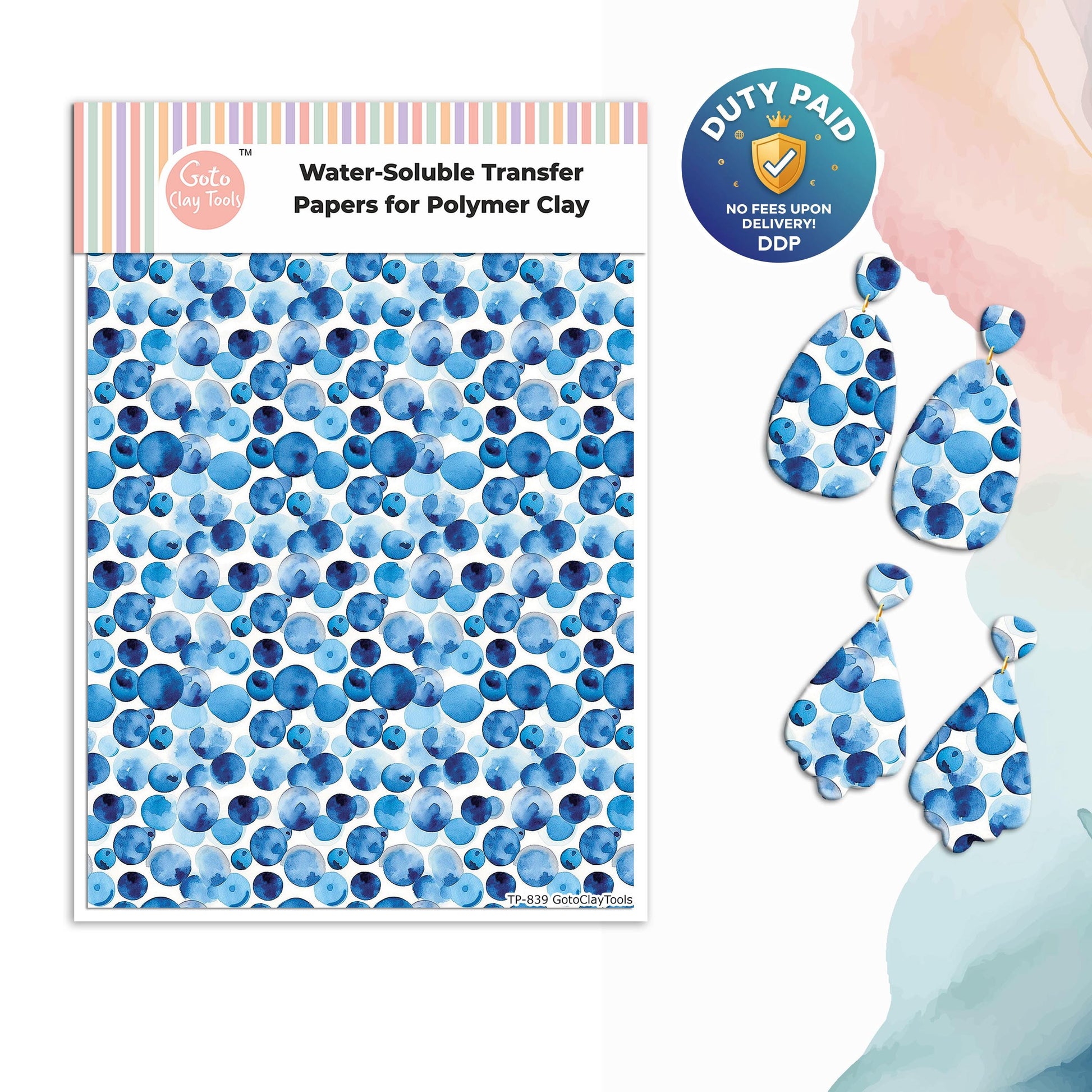 Watercolor Blue Dots Transfer Paper for Polymer Clay #839