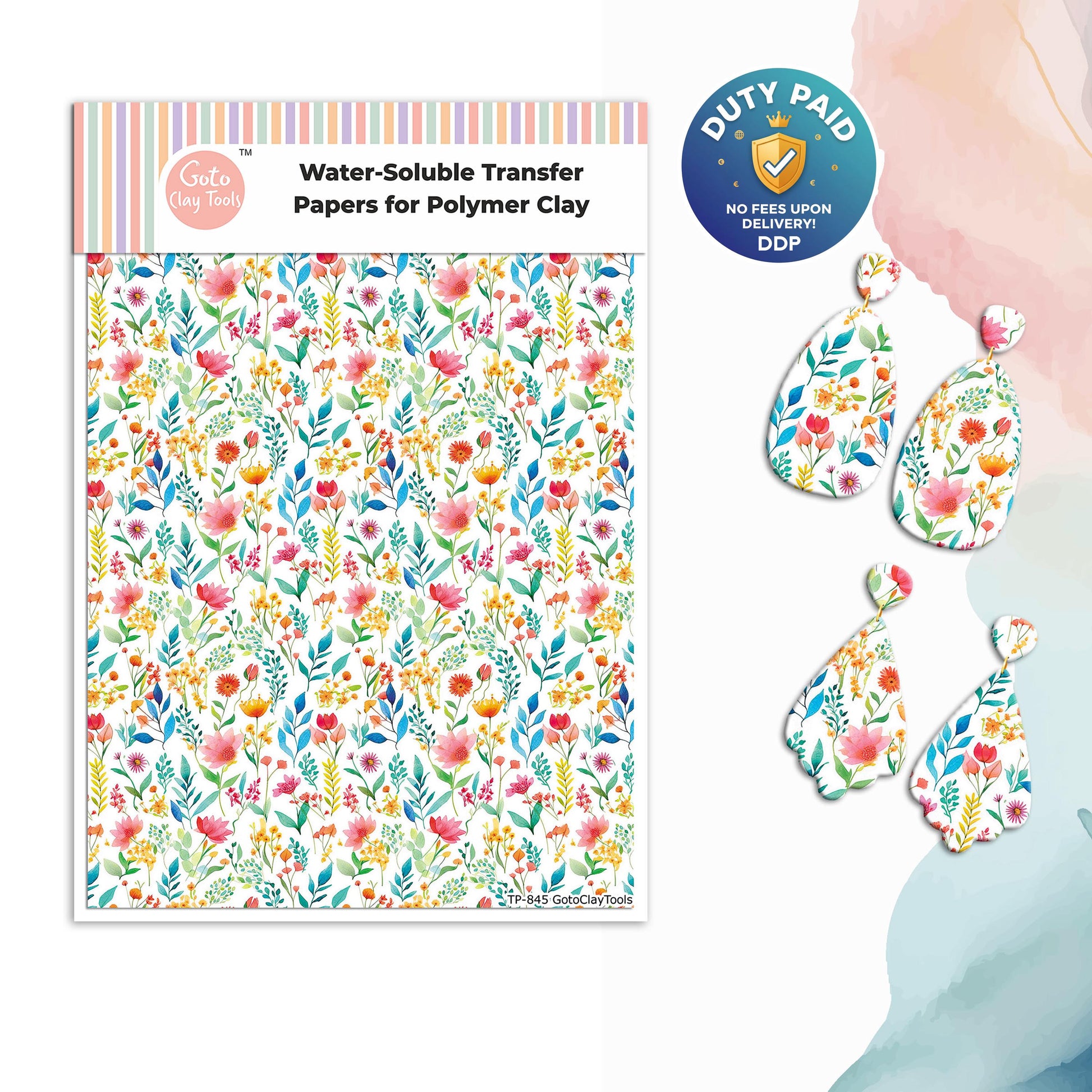 Watercolor Flower Transfer Paper for Polymer Clay (4x5.5 inch) #845