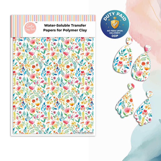 Watercolor Flower Transfer Paper for Polymer Clay (4x5.5 inch) #845