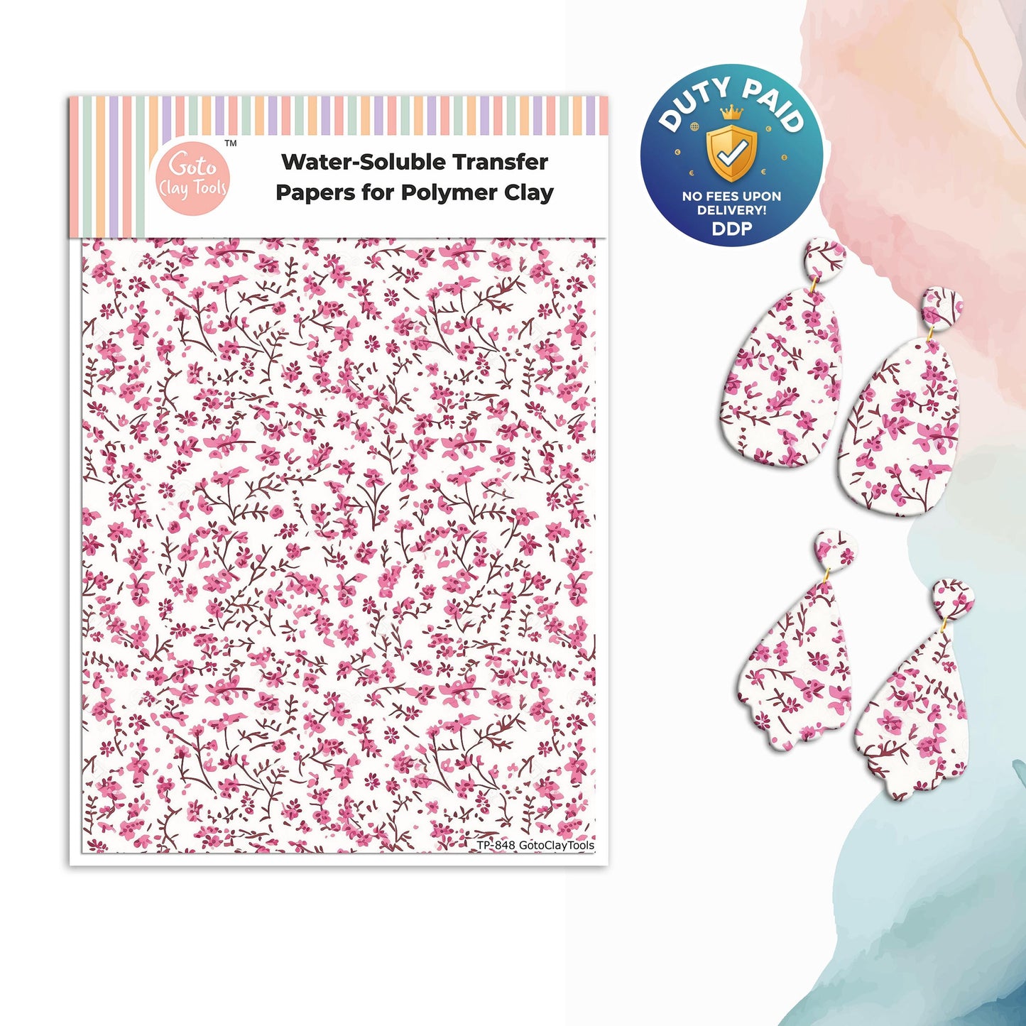 Transfer paper for polymer clay, Small liberty print , water soluble transfer paper, polymer clay image transfers, magic transfer paper #848