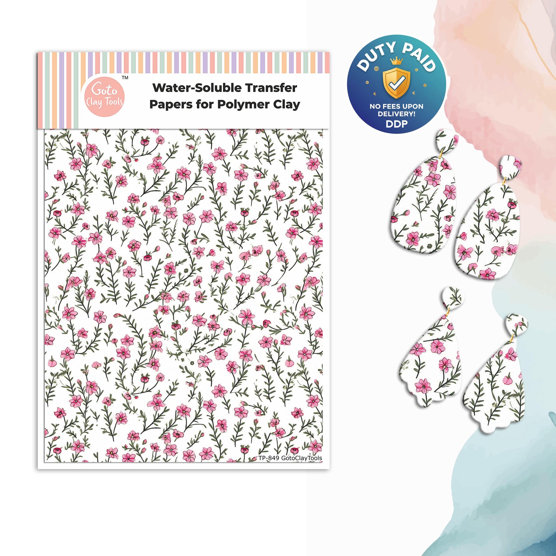 Transfer paper for polymer clay, Small liberty print , water soluble transfer paper, polymer clay image transfers, magic transfer paper #849