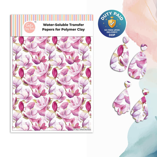 Transfer paper for polymer clay, Watercolor flowers, water soluble transfer paper, polymer clay image transfers, magic transfer paper #851