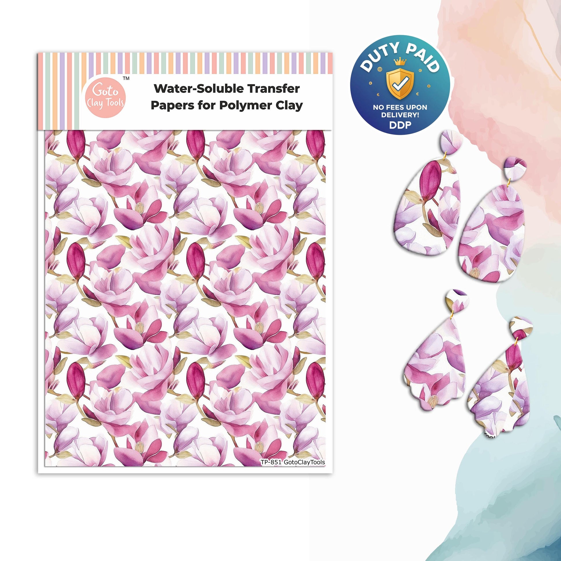 Watercolor Flower Transfer Paper for Polymer Clay #851