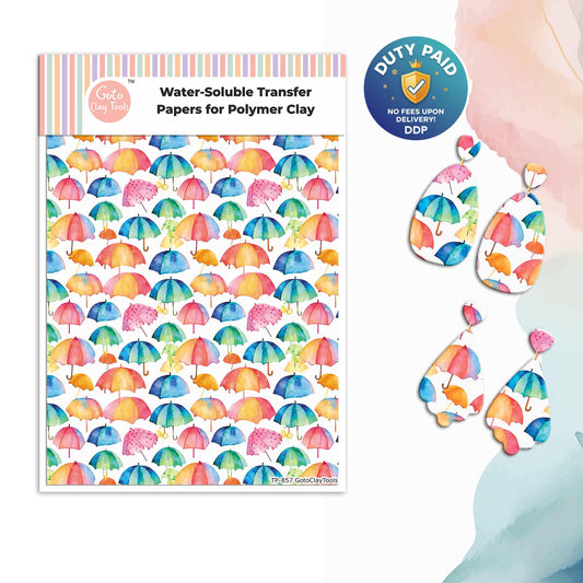 Transfer paper for polymer clay, Colorful Umbrellas, water soluble transfer paper, polymer clay image transfers, magic transfer paper #857