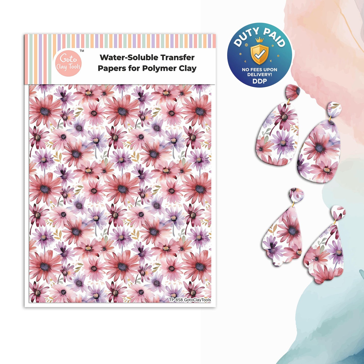 Transfer paper for polymer clay, Watercolor flowers, water soluble transfer paper, polymer clay image transfers, magic transfer paper #858