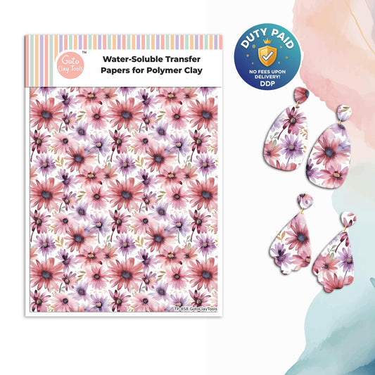 Transfer paper for polymer clay, Watercolor flowers, water soluble transfer paper, polymer clay image transfers, magic transfer paper #858