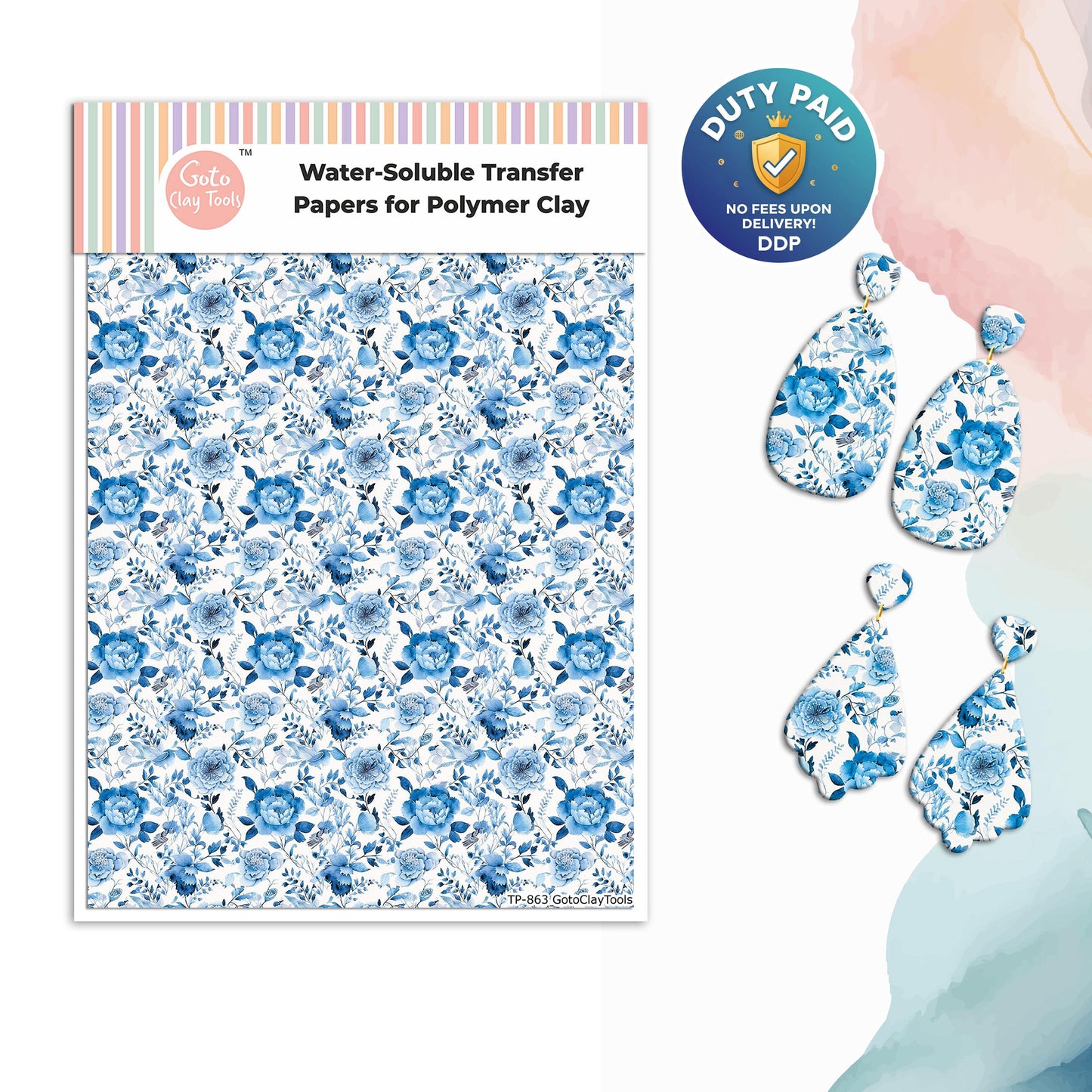 Watercolor Floral Transfer Paper for Polymer Clay #863